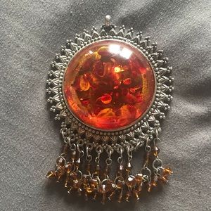 Real Big Amber silver Pendent